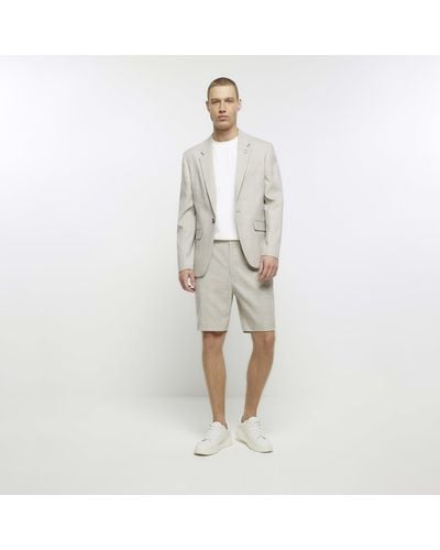 River Island Stone Check Suit Shorts - White