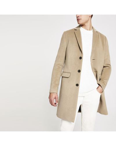 River Island Single Breasted Overcoat - Natural