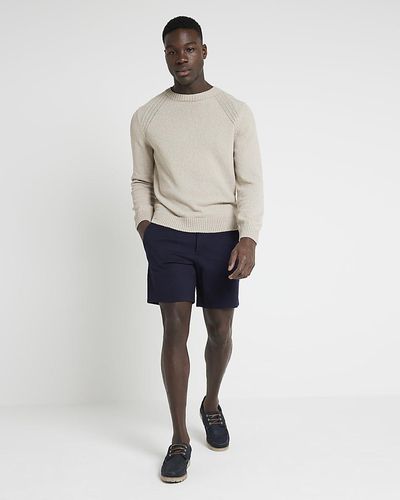 River Island Navy Regular Fit Twill Pull On Shorts - White