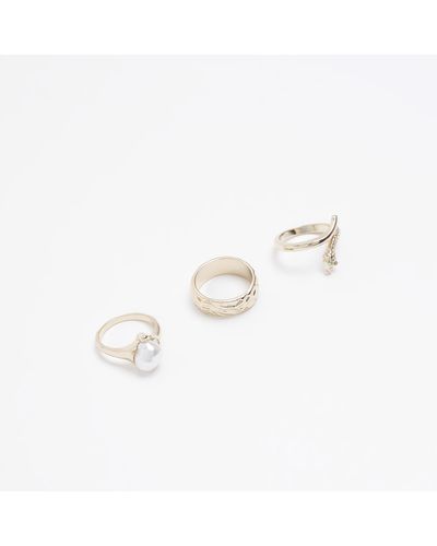 River Island Snake And Pearl Ring Multipack - White