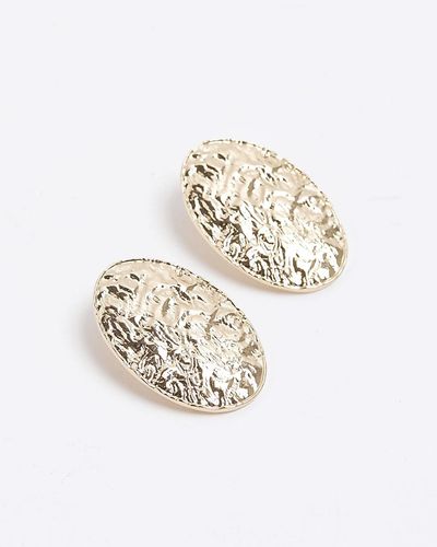 River Island Gold Color Oval Stud Earrings - White