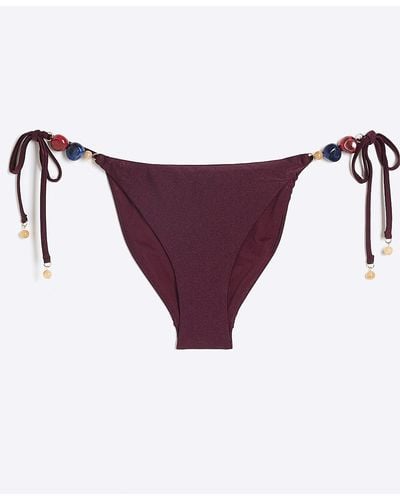 River Island Red Beaded Tie Side Bikini Bottoms - Purple