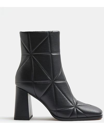 River Island Black Quilted Heeled Ankle Boots