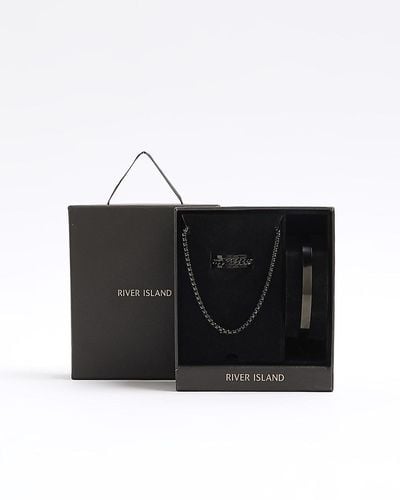 River Island Silver Stainless Steel Necklace Gift Box - Black