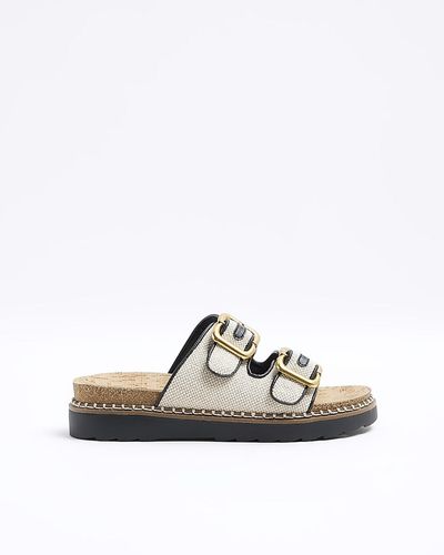 River Island Beige Double Buckle Sandals - White