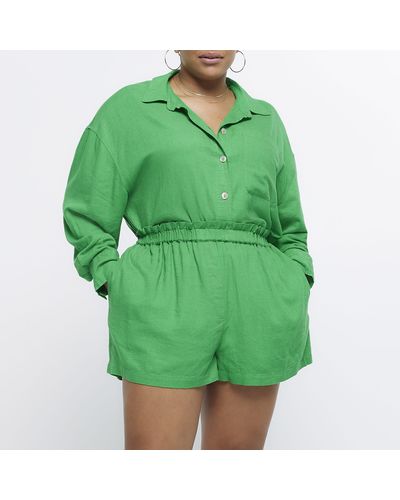 River Island Plus Green Shorts With Linen