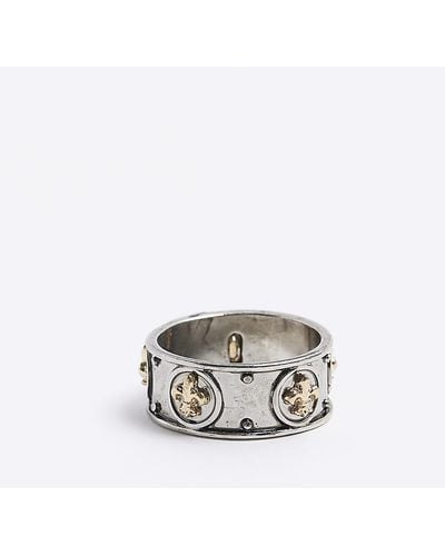 River Island Silver Color Embellished Band Ring - White