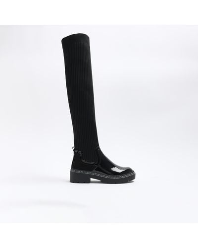 River Island Black Knitted High Leg Boots