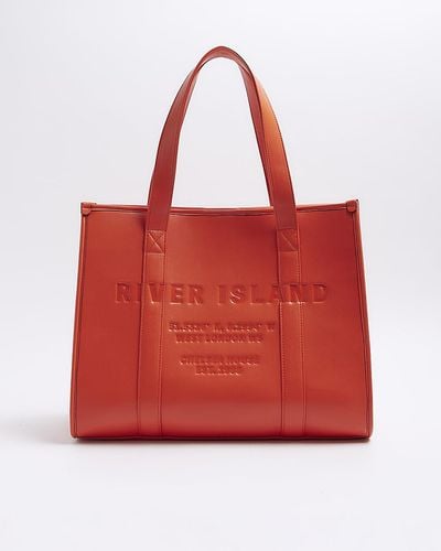 River Island Red Faux Leather Embossed Shopper Bag