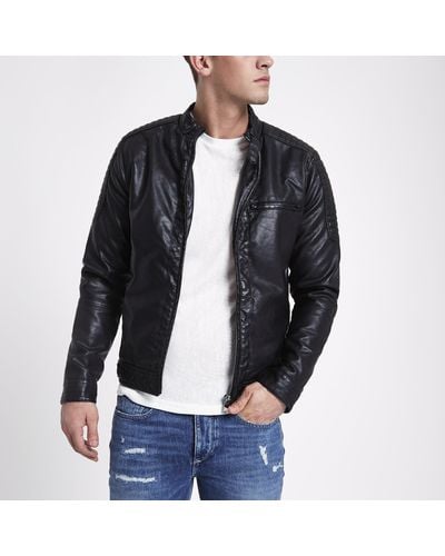 River Island Black Faux Suede Leather Racer Jacket