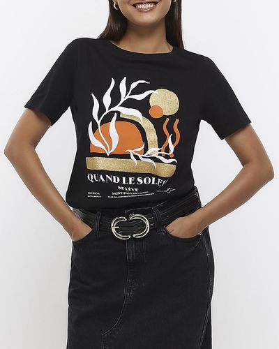 River Island Black Abstract Graphic T-shirt
