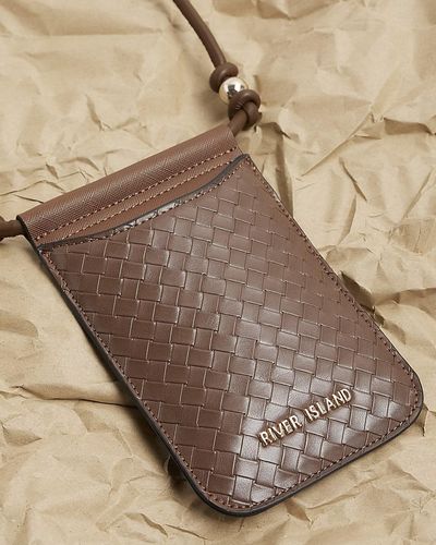 River Island Brown Woven Phone Pouch