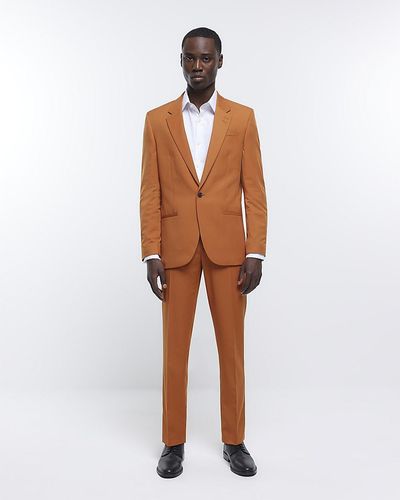 River Island Orange Slim Fit Suit Pants - Brown