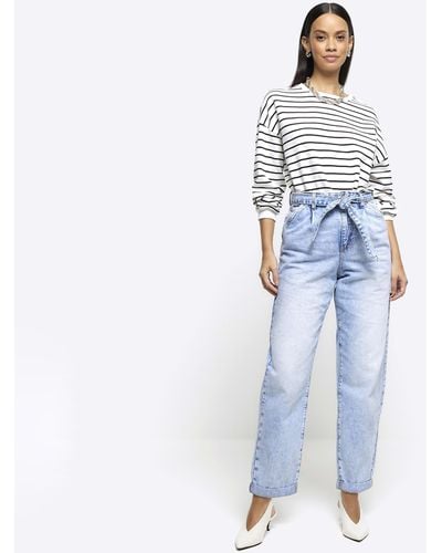 River Island Blue Belted Relaxed Straight Jeans