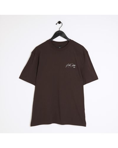 River Island Brown Regular Fit Script Graphic T-shirt