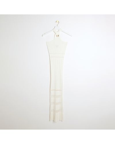 River Island Knitted Knot Front Midi Dress - White