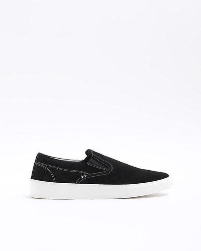 River Island Black Suede Slip On Trainers - White