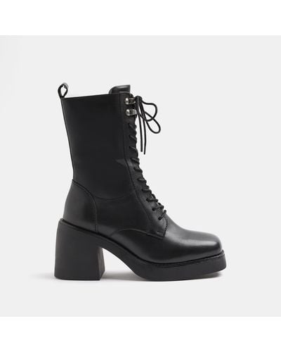River Island Lace Up Heeled Ankle Boot - Black