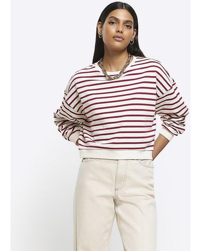 River Island Red Stripe Crop Sweatshirt