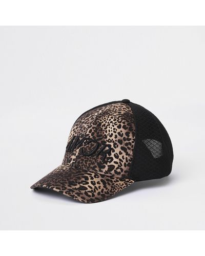River Island Leopard Print Mesh Baseball Cap - Black