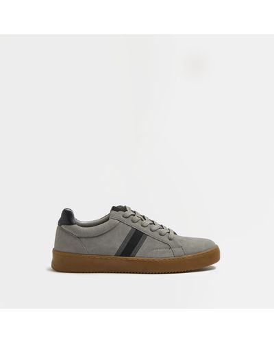 River Island Grey Suedette Striped Lace Up Sneakers