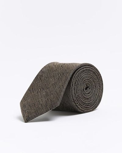 River Island Brown Linen And Wool Blend Tie