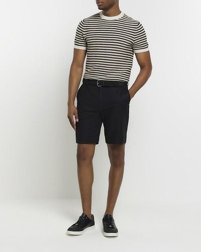 River Island Black Slim Fit Belted Chino Shorts