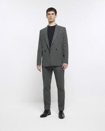 River Island Check Suit Trousers - White