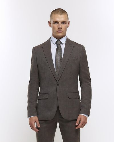 River Island Wool Blend Suit Jacket - Grey