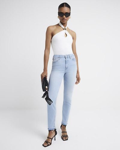 River Island High Waisted Slim Fit Straight Leg Jeans - Blue