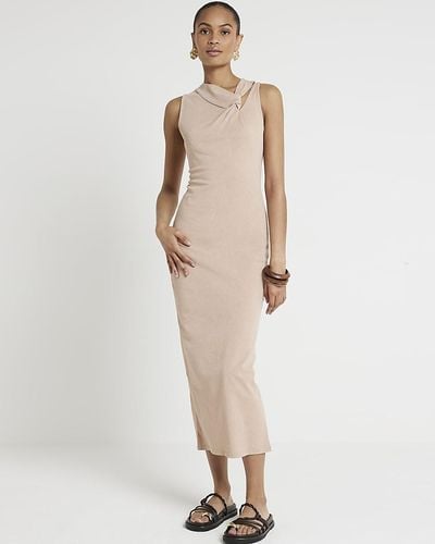 River Island Beige Knot Detail Bodycon Maxi Dress - Natural