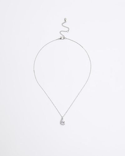 River Island Silver Diamante Drop Necklace - White