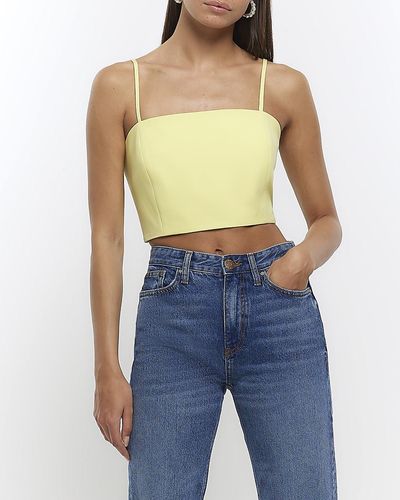 River Island Yellow Square Neck Crop Top - Blue