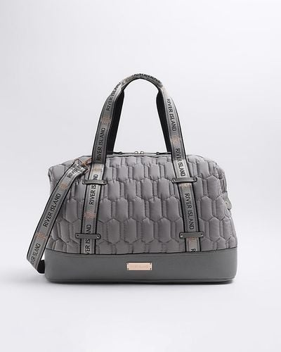 River Island Quilted Webbing Travel Bag - Grey