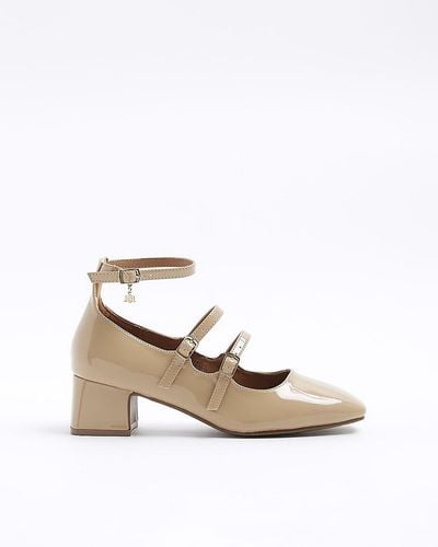 River Island Beige Strappy Block Heeled Court Shoes - White