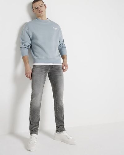 River Island Grey Faded Skinny Fit Jeans - Blue