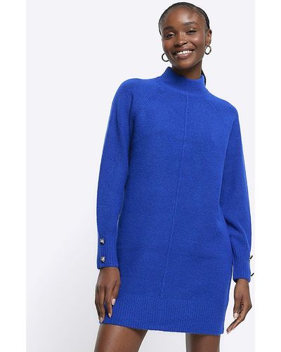 River Island Blue Knitted Cozy Sweater Mini Dress