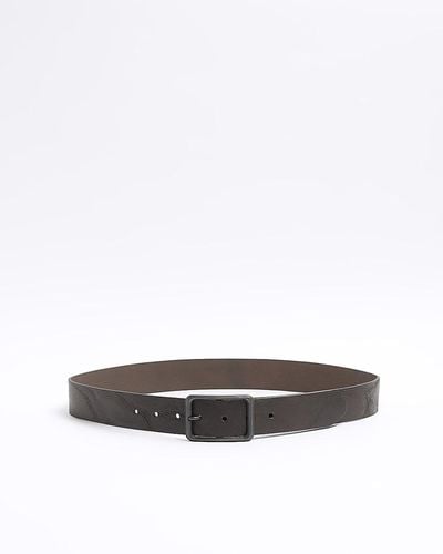 River Island Brown Leather Casual Belt - White