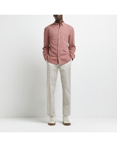 River Island Pink Regular Fit Textured Linen Mix Shirt
