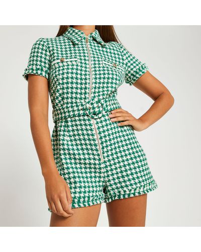 River Island Boucle Playsuit - Green