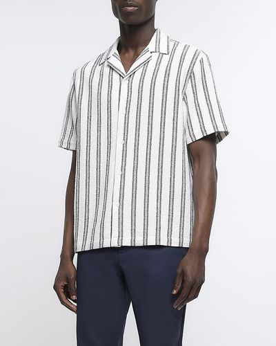 River Island White Regular Fit Striped Revere Shirt