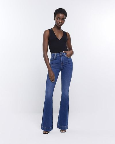 River Island Blue High Waisted Tummy Hold Flare Jeans