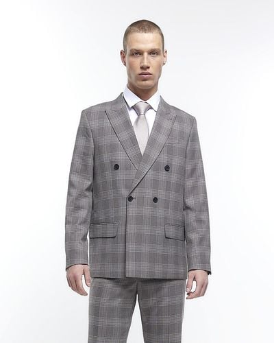River Island Check Suit Jacket - Gray