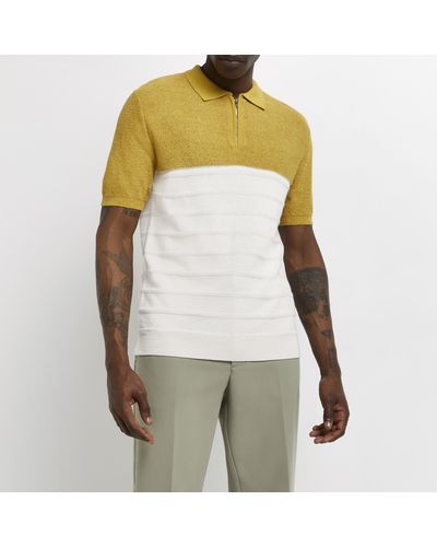 River Island Yellow Slim Fit Knitted Polo Shirt