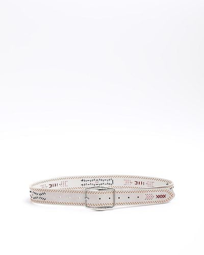 River Island Cream Embroidered Belt - White