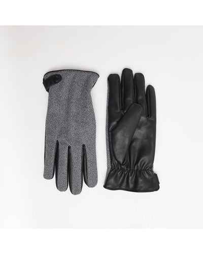River Island Black Leather Herringbone Gloves