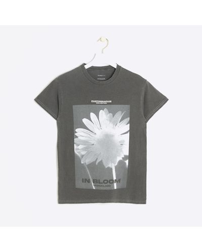 River Island Grey Flower Graphic T-shirt