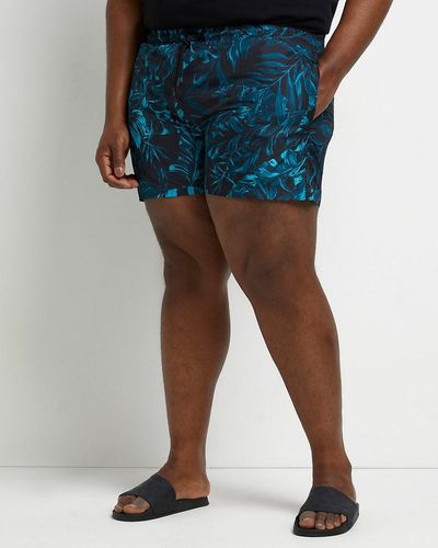 River Island Big & Tall Black Skinny Fir Print Swim Shorts