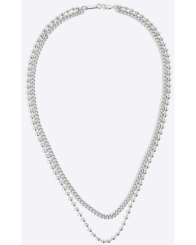 River Island Silver Ball Chain Multirow Necklace - White