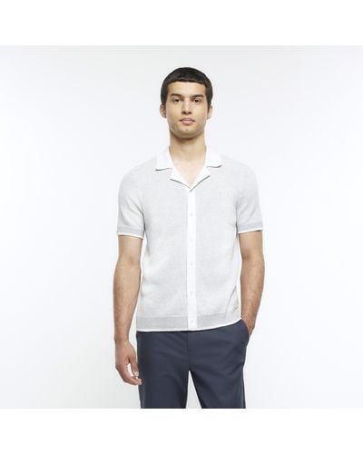 River Island Grey Slim Fit Knitted Revere Shirt - White